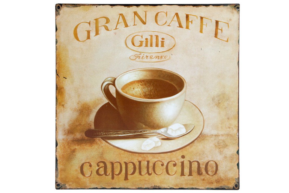KJ Collection Metal Sign Cappuccino 24 x 24cm - Pic 1