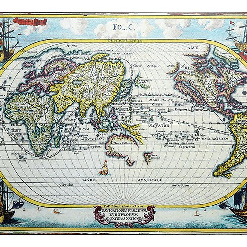 Carte du monde nostalgique de la collection KJ en métal 35 x 26cm