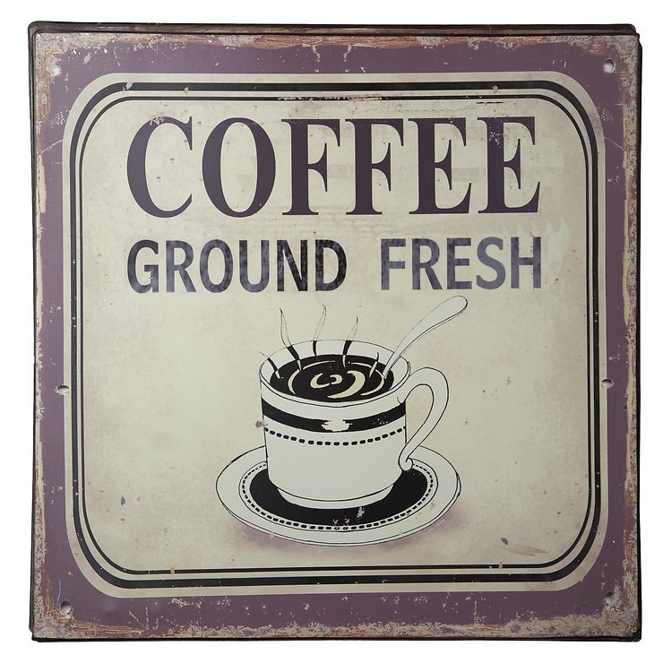 KJ Collection Metallschild Coffee Ground Fresh 24 x 24cm - Pic 1