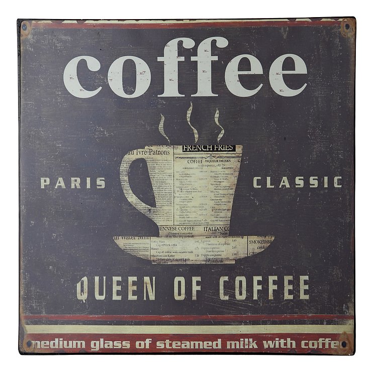 KJ Collection Metallschild Queen Of Coffee 24 x 24cm - Pic 1