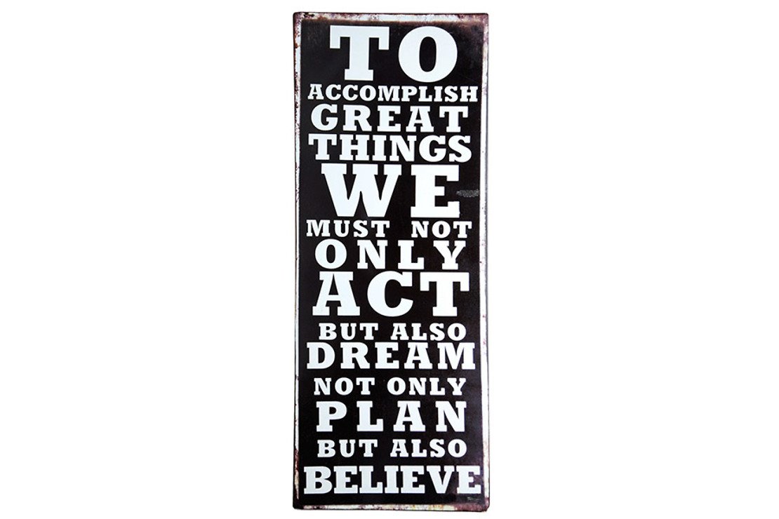 KJ Collection Metal Sign Act Dream Plan Believe 19 x 48cm - Pic 1