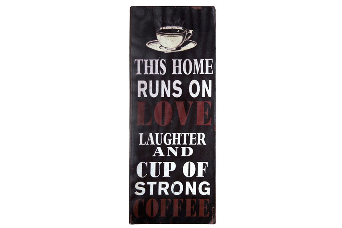 KJ Collection Metal Sign Love Laughter Coffee 19 x 48cm - Pic 1