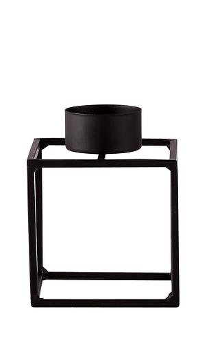 KJ COLLECTION Teelichthalter Windlicht Kerzenhalter schwarz aus Metall und Glas