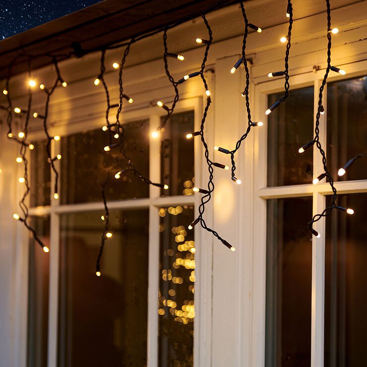 Sirius Tech-Line kurtyna świetlna kryształ lodowy 100 LED 230V ciepła biel 2,5x0,6m czarny - Thumbnail 1