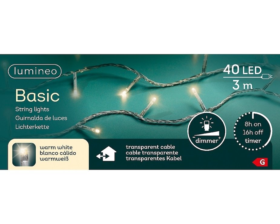 Kaemingk Lumineo lampki choinkowe ze ściemniaczem 40 LED ciepły biały 3m przezroczysty na zewnątrz - Thumbnail 5