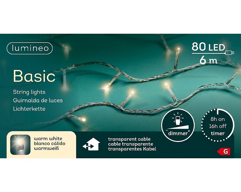 Kaemingk Lumineo lampki choinkowe ze ściemniaczem 80 LED ciepły biały 6m przezroczysty na zewnątrz - Thumbnail 5