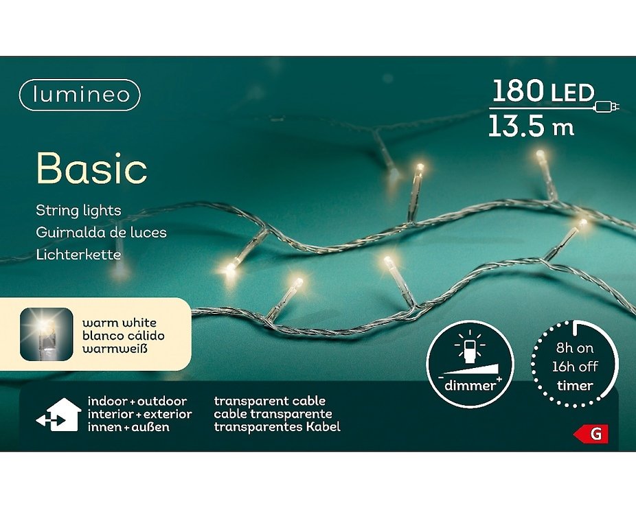 Chaîne lumineuse Kaemingk avec gradateur 180 LED blanc chaud 13,5m extérieur transparent - Thumbnail 5
