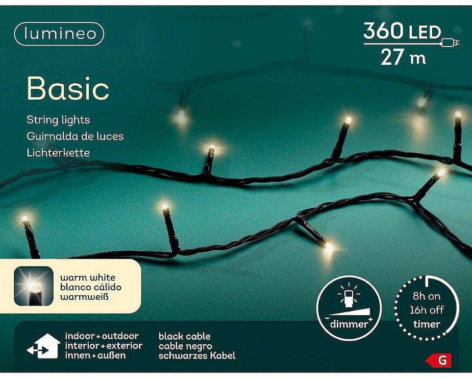 Cadena de luz Kaemingk con regulador de intensidad 360 LED blanco cálido 27 m fuera negro - Thumbnail 5