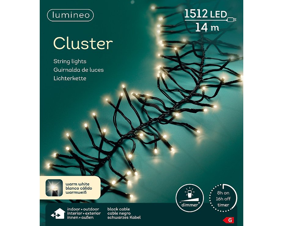 Chaîne lumineuse Kaemingk Cluster 1512 LED blanc chaud extérieur 13,5m noir - Thumbnail 6