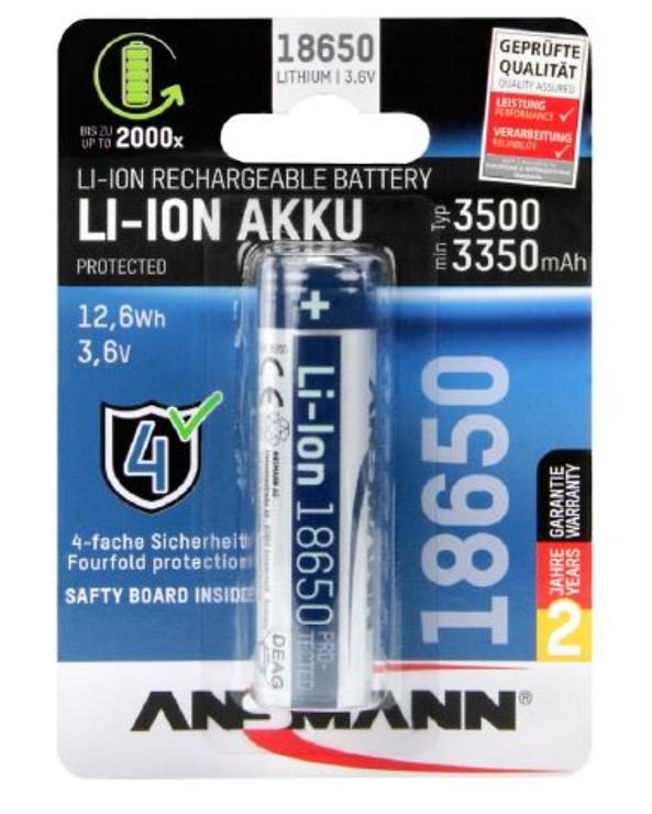 ANSMANN Batteria Li-Ion 18650 3500 mAh - Thumbnail 1