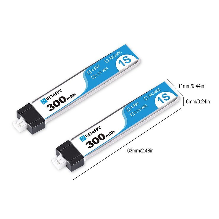 BetaFPV Lipo PH 2-0 300mAh 1S 30C 8 Stück - Thumbnail 5