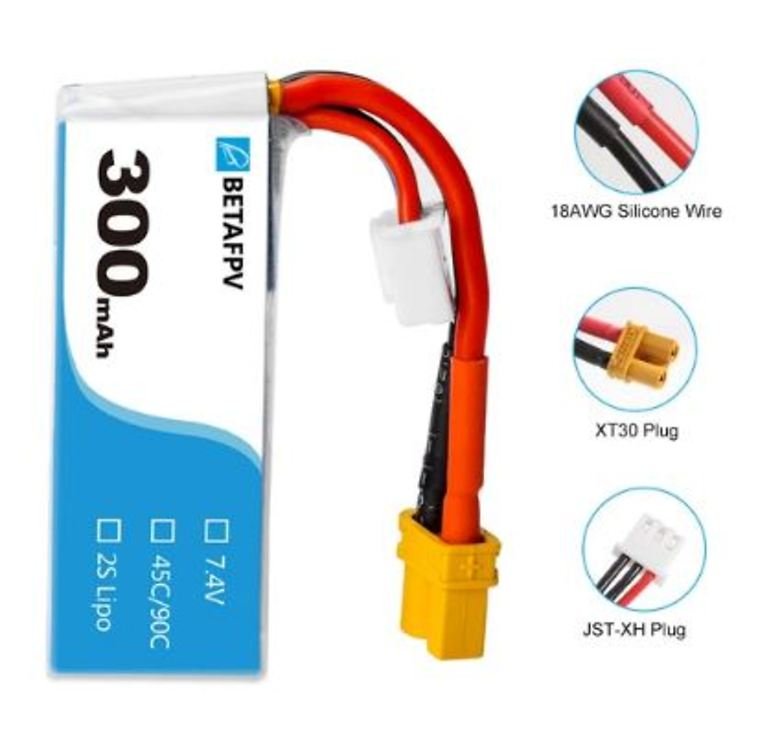 BETAFPV Battery Lipo Battery 300mAh 45C 2S 2pcs - Thumbnail 3