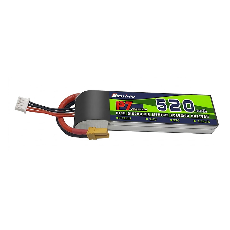 BosLipo P7 Batterie 520mAh 7,4V 2S 95C Lipo Akku XT30 Plug - Thumbnail 1