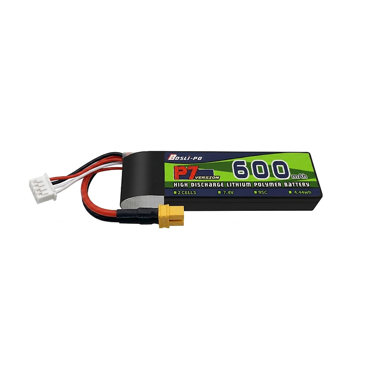 BosLipo P7 Batterie 600mAh 7,4V 2S 95C Lipo Akku XT30 Plug - Thumbnail 1