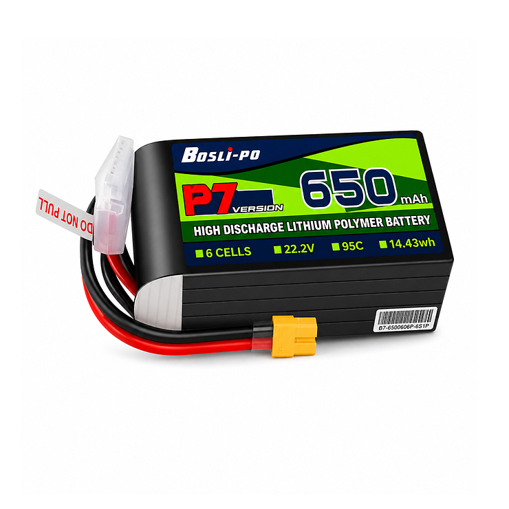 BosLipo P7 Batterie 650mAh 22,2V 6S 95C Lipo Akku XT30 Plug - Thumbnail 1