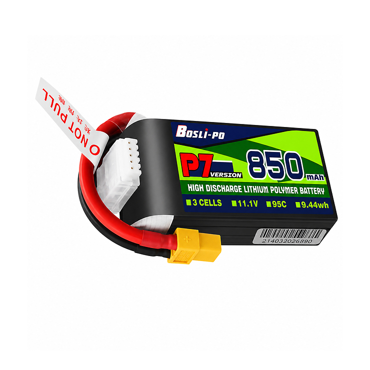 BosLipo P7 Batterie 850mAh 11,1V 3S 95C Lipo Akku XT30 Plug - Thumbnail 1