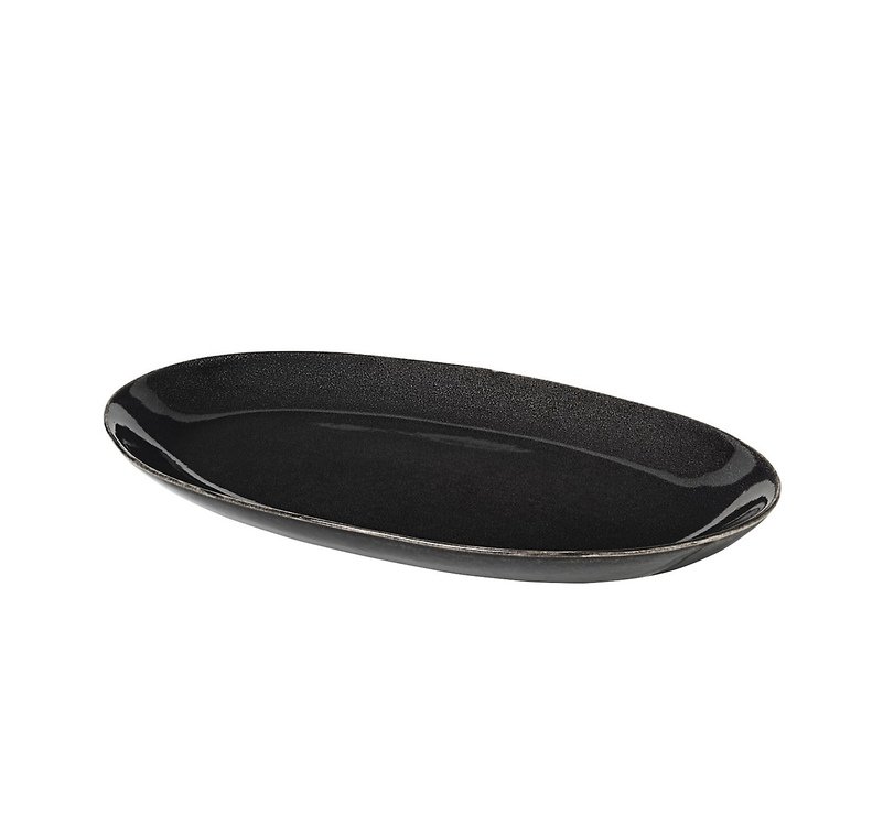 Broste Copenhagen Servierplatte oval Nordic Coal 17 x 30 cm Keramik charcoal - Pic 1