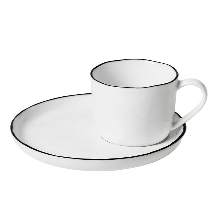 Broste Copenhagen Espressotasse mit Untertasse Salt S 100 ml Porzellan weiß schwarz - Pic 1