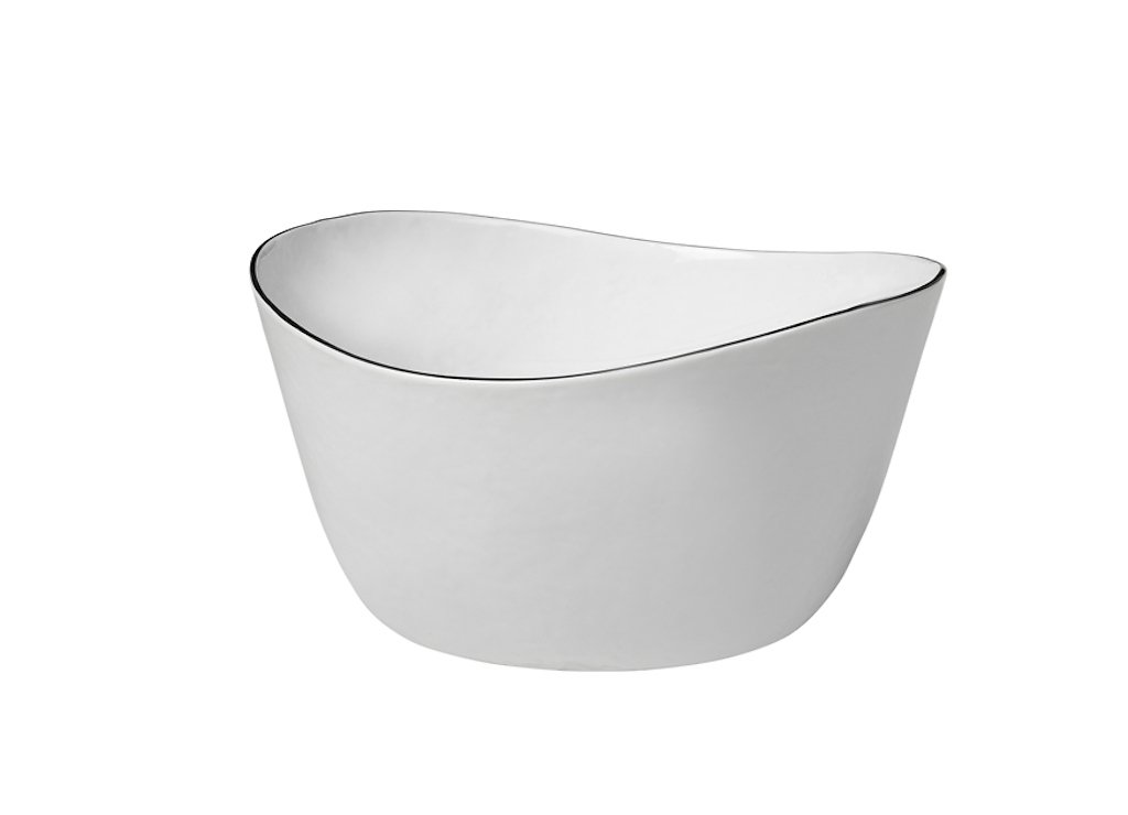 Broste Copenhagen Schüssel Salt oval 24 cm Porzellan weiß schwarz - Thumbnail 1