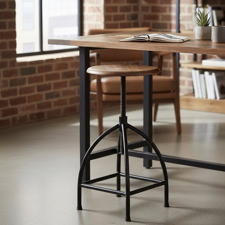 Escobas Taburete giratorio Sire mango madera hierro negro - Thumbnail 1