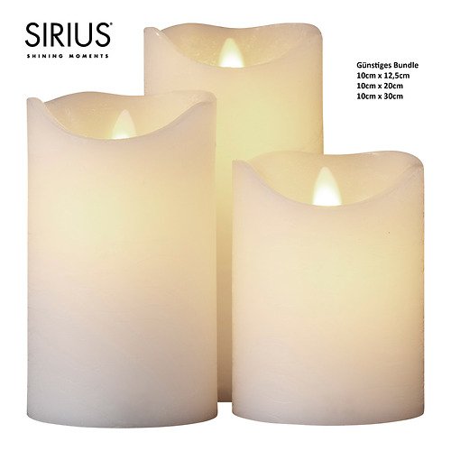 Vela LED Sirius Set de 3 Sara Exclusiva 10 x30 x20 x12 cm blanca