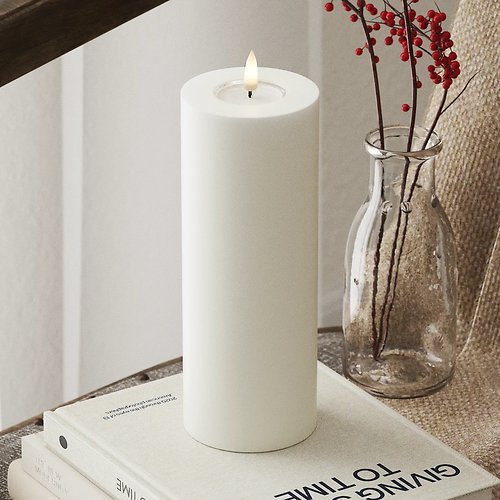 Deluxe Homeart LED stearinlys ægte voks fjernstyret 7,5x20 cm hvid