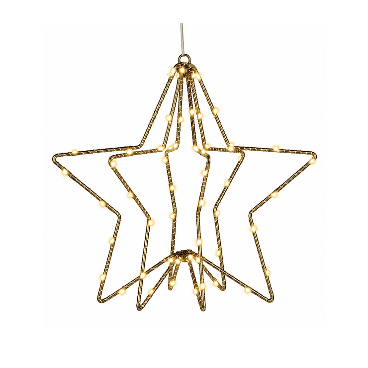 Luca Lighting LED stea 3D 60 LED alb cald de interior cu baterie 30 cm aur - Thumbnail 2