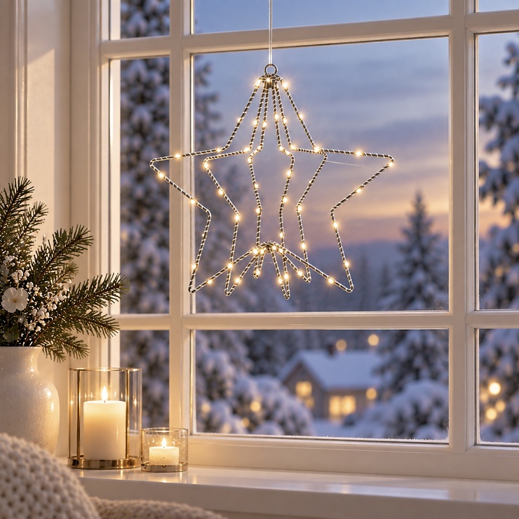 Luca Lighting LED-tähti 3D 60 LED lämmin valkoinen paristokäyttöinen sisätiloissa 30 cm hopea - Thumbnail 1