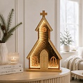 Luca Lighting LED Leuchtdeko Kirche 50 LED warmweiss 38 cm Holz Braun - Thumbnail 1