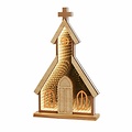 Luca Lighting LED Leuchtdeko Kirche 50 LED warmweiss 38 cm Holz Braun - Thumbnail 2