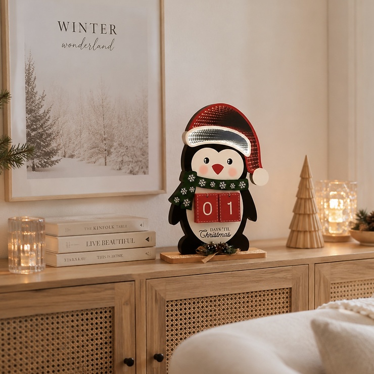 Luca Lighting LED Leuchte Pinguin 50 LED warmweiss USB 40 cm Holz Bunt - Thumbnail 1
