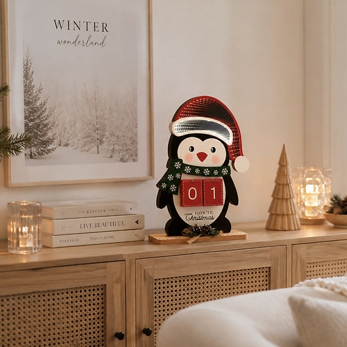 Luca Lighting LED Leuchte Pinguin 50 LED warmweiss USB 40 cm Holz Bunt