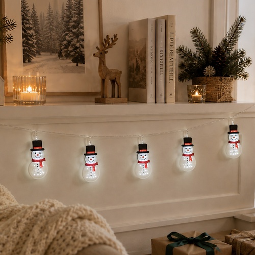 Luca Lighting LED Lichterkette Schneemann 260 LED warmweiss USB 280 cm Weiss