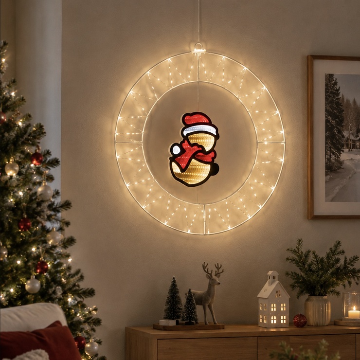 Luca Lighting LED Metallkranz Schneemann 127 LED warmweiss 41 cm weiss - Thumbnail 1