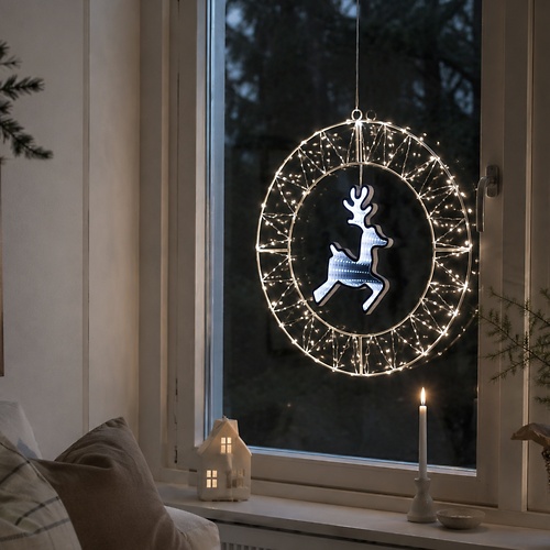 Luca Lighting LED Metallkranz Hirsch 126 LED warmweiss 41 cm weiss