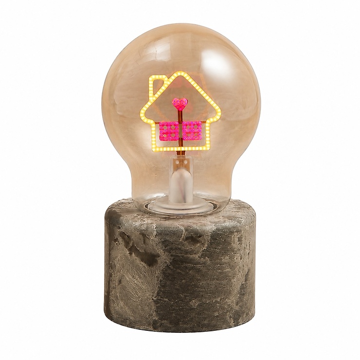 Luca Lighting LED Tischlampe Haus 13,5 cm USB braun gelb - Thumbnail 2