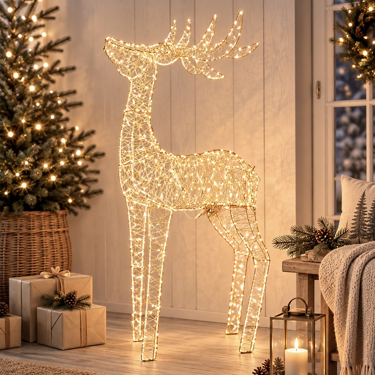 Luca Lighting LED Weihnachtsfigur Hirsch 840 LED warmweiss mit Timer 120 cm champagner - Thumbnail 1
