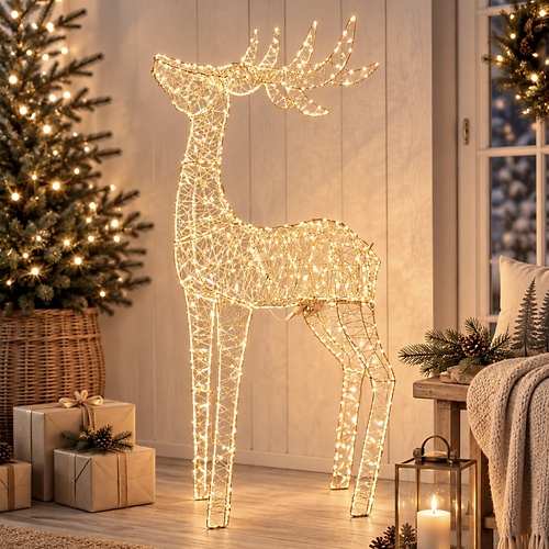 Luca Lighting LED Weihnachtsfigur Hirsch 840 LED warmweiss mit Timer 120 cm champagner