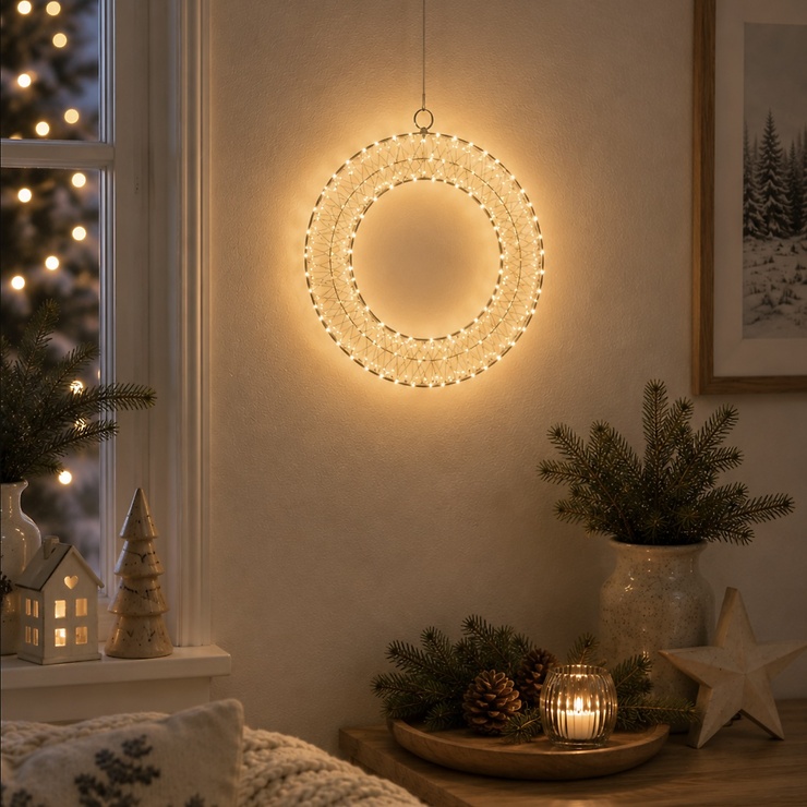 Luca Lighting LED Weihnachtskranz 300 LED warmweiß außen 30 cm silber - Thumbnail 1