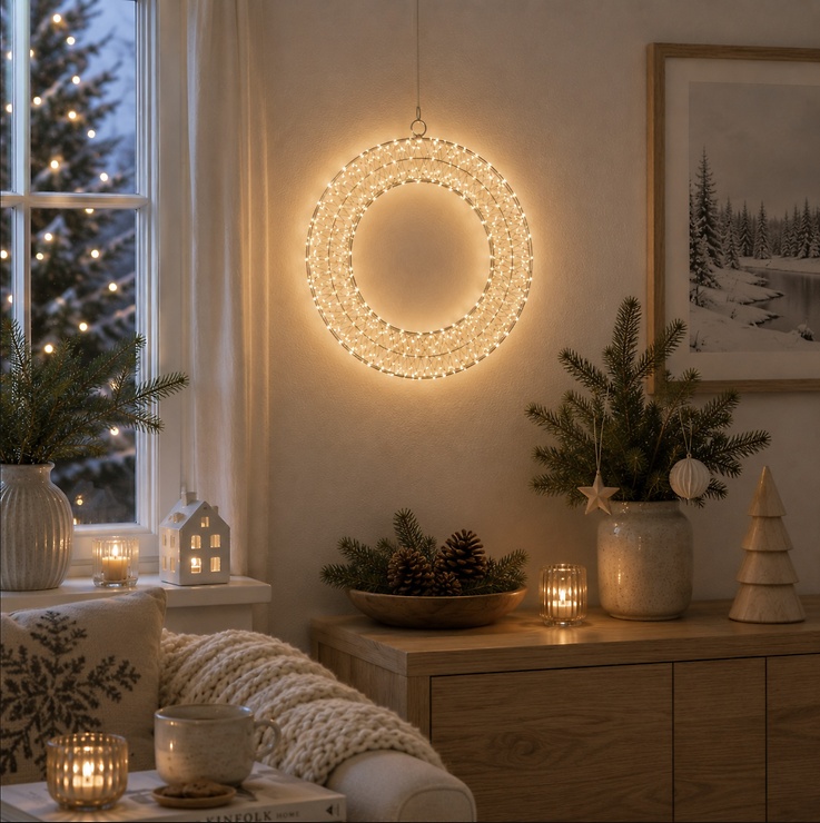Luca Lighting LED Weihnachtskranz 600 LED warmweiß außen 40 cm silber - Thumbnail 1