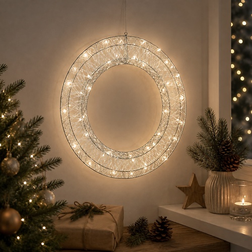 Luca Lighting LED Weihnachtskranz 40 LED warmweiß batteriebetrieben 40 cm silber glitzer