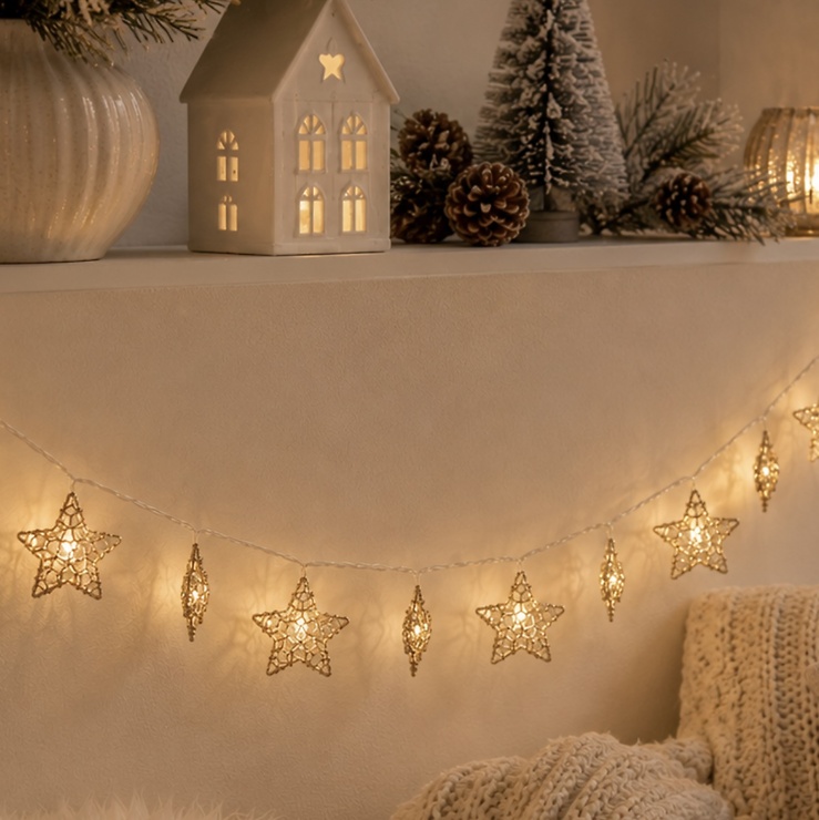 Luca Lighting LED Lichterkette Sterne 10 LED warmweiß batteriebetrieben 170 cm champagner glitzer - Thumbnail 1