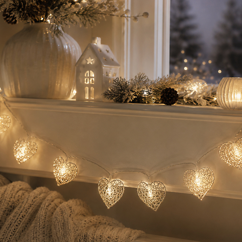 Luca Lighting LED Lichterkette Herzen 10 LED warmweiß batteriebetrieben 170 cm champagner glitzer