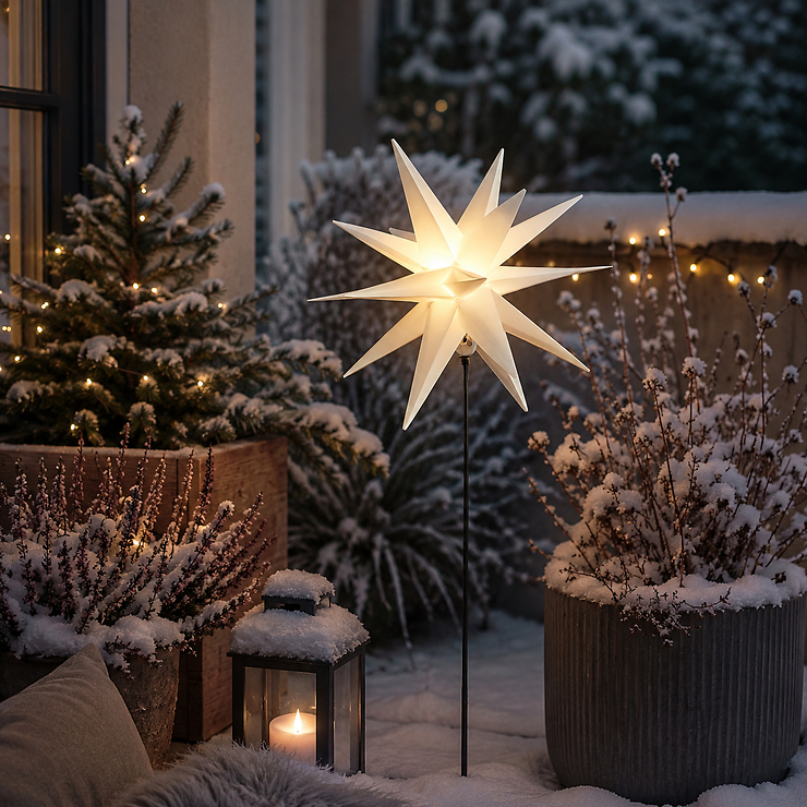Luca Lighting LED Gartenstecker Stern 3D 20 LED warmweiß batteriebetrieben 35 cm weiß - Thumbnail 1