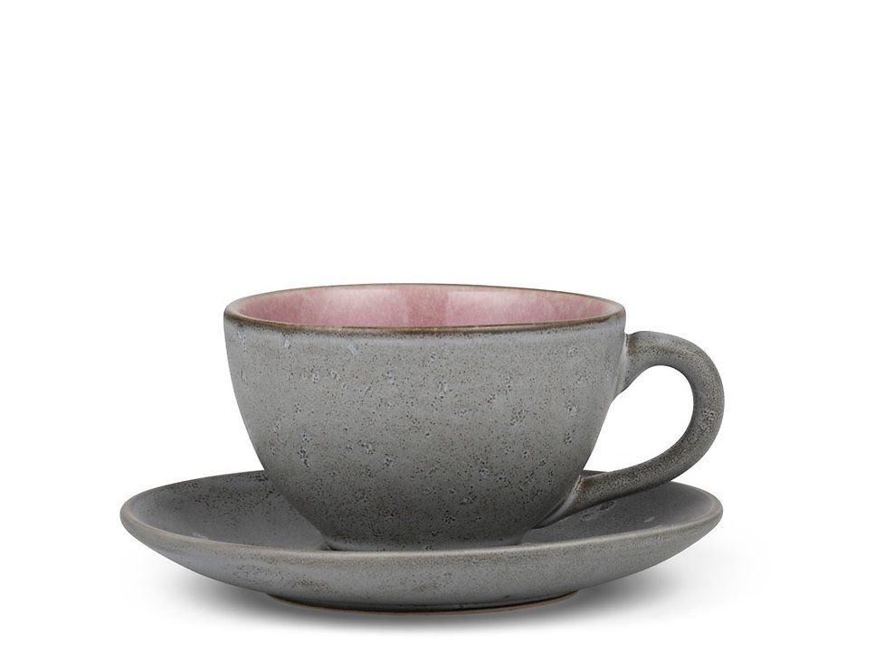 Bitz Tasse mit Untertasse 240 ml grau rosa - Pic 1