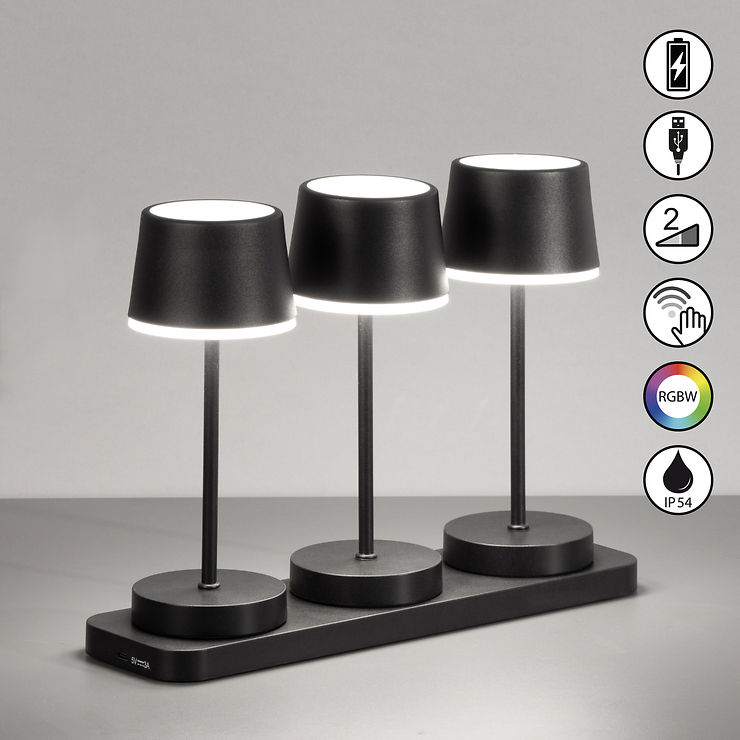 easy! by FHL LED RGBW Akku-Tischleuchten Gardo 3er-Set Outdoor Tischlampen mit Ladestation schwarz - Thumbnail 2