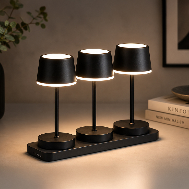easy! by FHL LED RGBW Akku-Tischleuchten Gardo 3er-Set Outdoor Tischlampen mit Ladestation schwarz - Thumbnail 1
