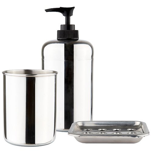 Set lavabo Galzone (dispenser per sapone, bicchiere, portasapone) in acciaio inox