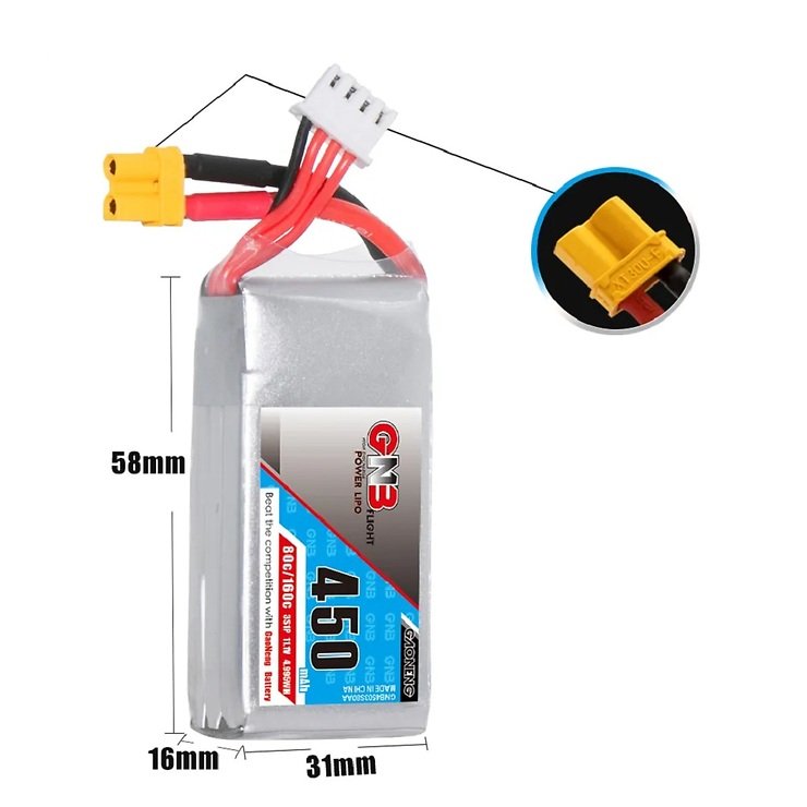 Gaoneng GNB LiPo battery 450mAh 3S 11.1V 80C XT30 Square Type - Thumbnail 2