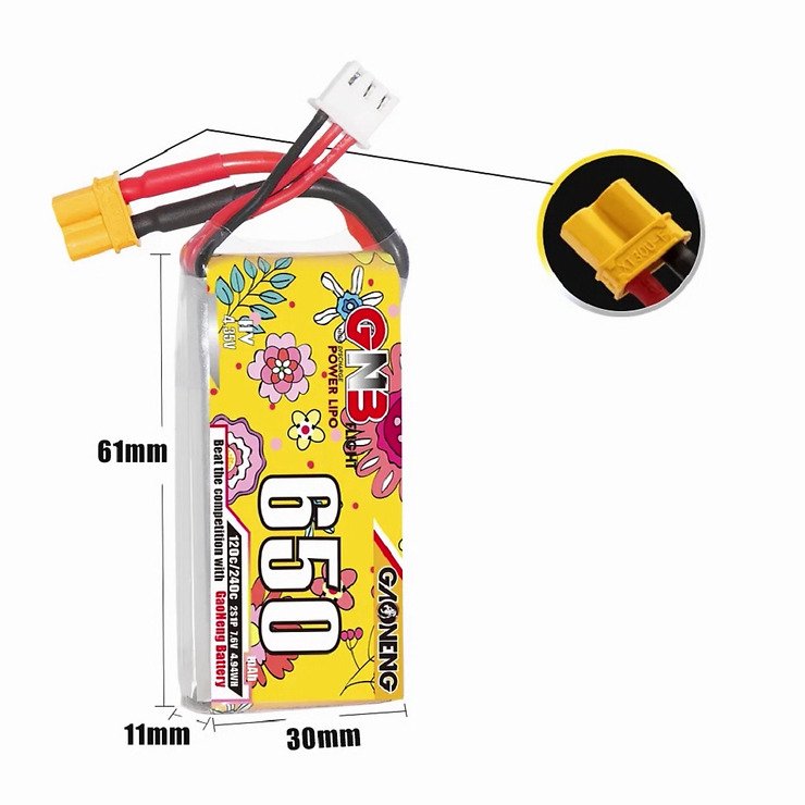 Gaoneng GNB LiPo battery LiHV 2S 650mAh 7.6V 120C XT30  - Thumbnail 3